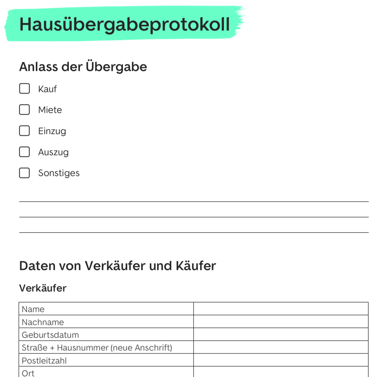 Hausubergabeprotokoll Ratgeber Mustervorlage Als Pdf Immoscout24